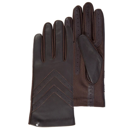 Isotoner Women's Stretch and Leather Brown Gloves
