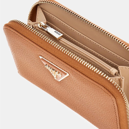 Guess Laurel Portefeuille Medium Zip Cognac ouvert