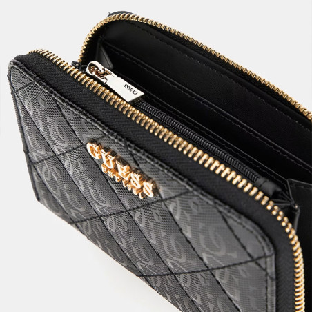 Guess Laurel Portefeuille Medium Zip Logo 4G Black ouvert