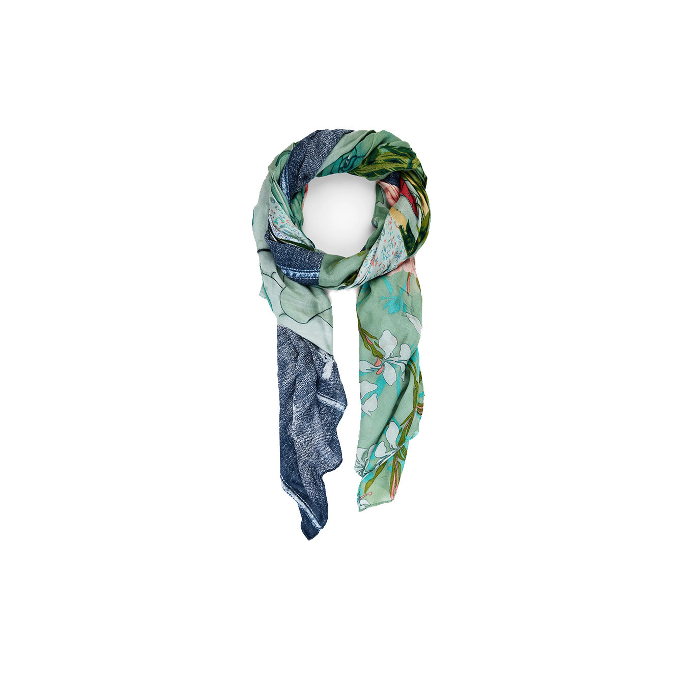 Desigual Delicate Foulard Rectangle Patchwork Turquesa