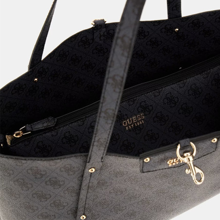 Guess Eco Brenton Sac Shopping et Pochette Réversible 2 en 1 Coal Logo ouvert
