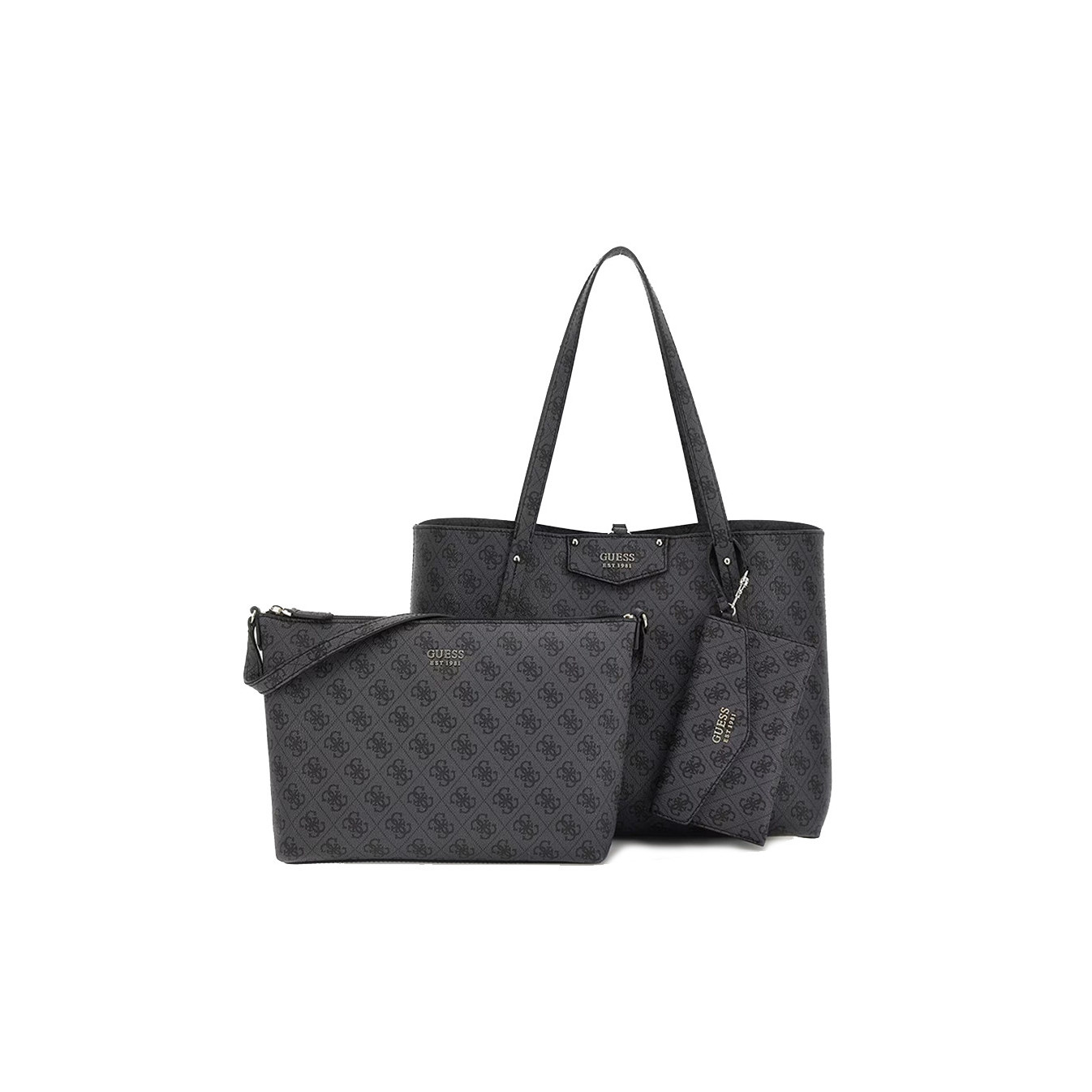Guess Eco Brenton Sac Shopping et Pochette Réversible 2 en 1 Coal Logo