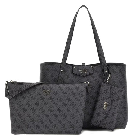 Guess Eco Brenton Reversible Shopping Bag and Pouch 2-in-1 Coal Logo