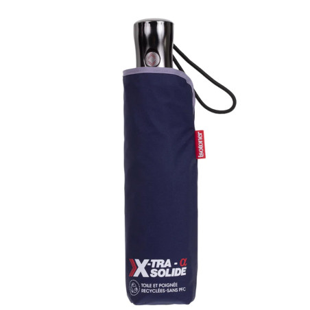 Isotoner Alpha X-Tra Parapluie Pliant Marine Liseré Foncé debout