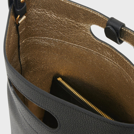 Gérard Darel Ava Sac Seau Cuir Grainé noir Or