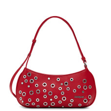 Desigual Rebel Shoulder Bag with Studs Red
