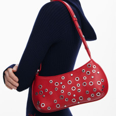 Desigual Rebel Shoulder Bag with Studs Red