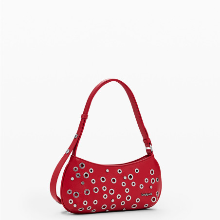 Desigual Rebel Shoulder Bag with Studs Red