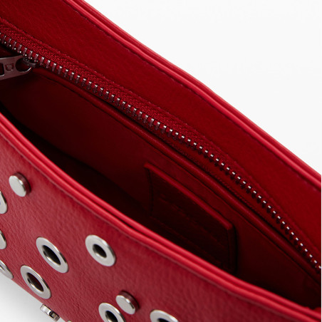 Desigual Rebel Shoulder Bag with Studs Red