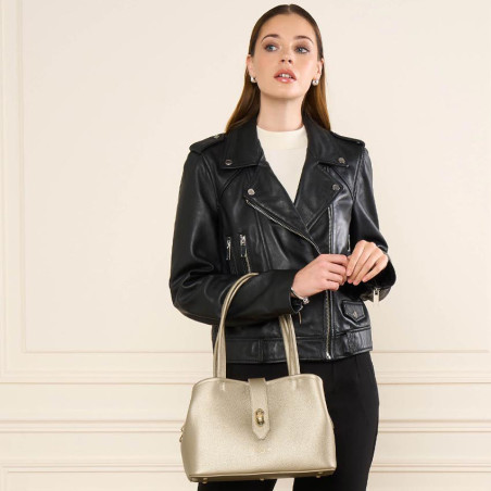 Lancaster Top Double Shoulder Bag 470-68 Pale Gold In Nude