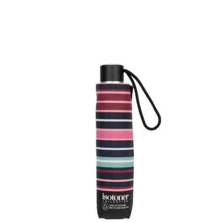 Isotoner Women's Folding Manual Umbrella Blush Stripe