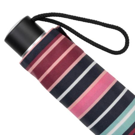 Isotoner Women's Folding Manual Umbrella Blush Stripe