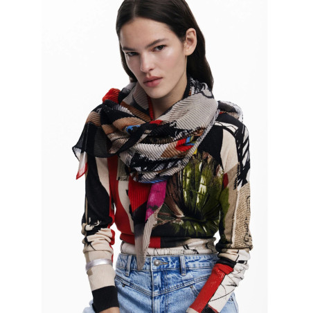 Desigual Newspaper Rectangular Scarf Multi
