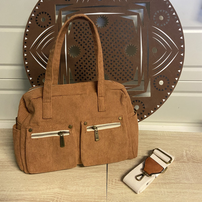 Velvet Shopping Bag Camel