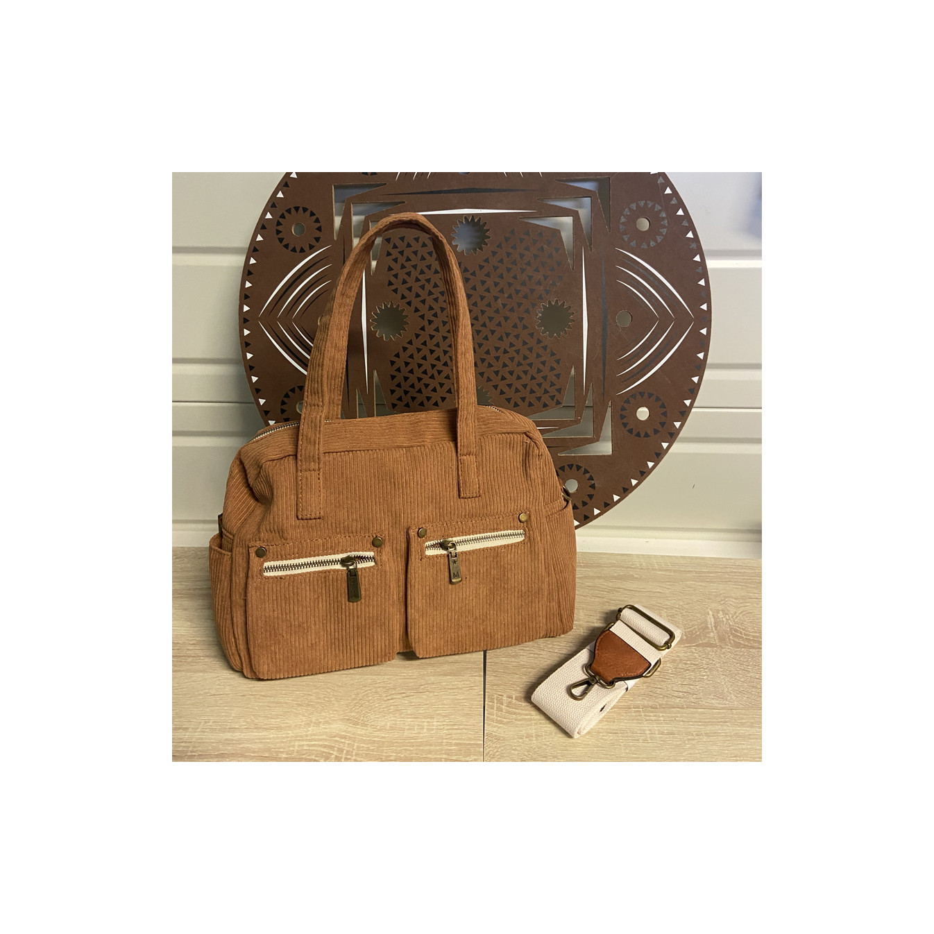 Velvet Shopping Bag Camel