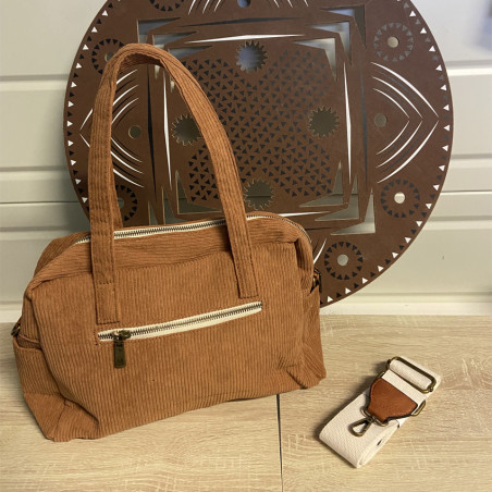 Farfouillette Sac Shopping En Velours Camel dos