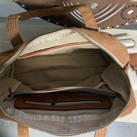 Farfouillette Sac Shopping En Velours Camel ouvert