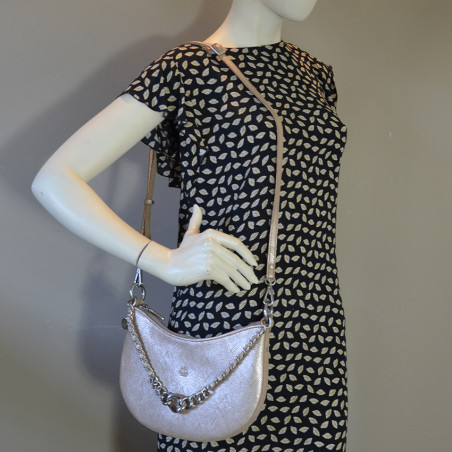 Mila Louise Nelia MX Sac Demi-lune Cuir Imprimé Creme porté