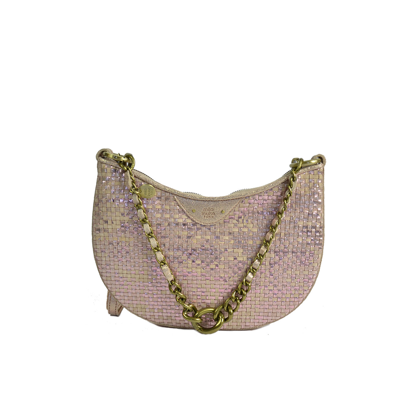 Mila Louise Nelia W Sac Demi-lune Cuir Tressé Rosée