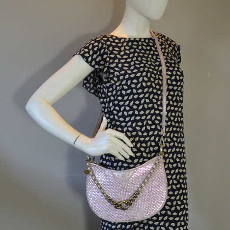 Mila Louise Nelia W Sac Demi-lune Cuir Tressé Rosée porté