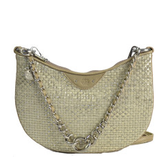 Mila Louise Nelia W Sac Demi-lune Cuir Tressé Crème face