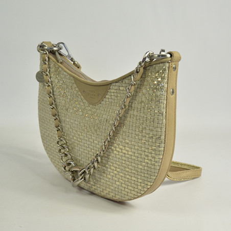 Mila Louise Nelia W Sac Demi-lune Cuir Tressé Crème cote