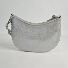 Mila Louise Nelia W Half-Moon Woven Leather Shoulder Bag Silver