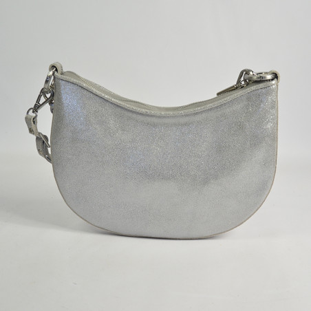 Mila Louise Nelia W Half-Moon Woven Leather Shoulder Bag Silver
