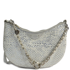 Mila Louise Nelia W Half-Moon Woven Leather Shoulder Bag Silver