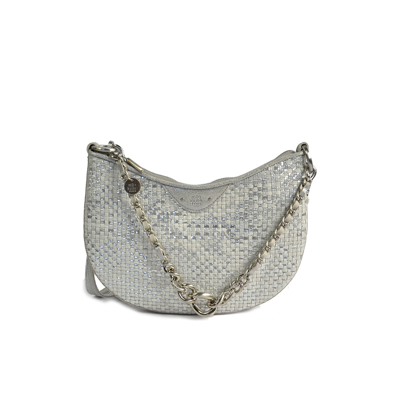 Mila Louise Nelia W Sac Demi-lune Cuir Tressé Silver