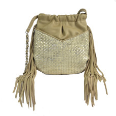 Mila Louise Nora W Woven Leather Shoulder Bag Cream