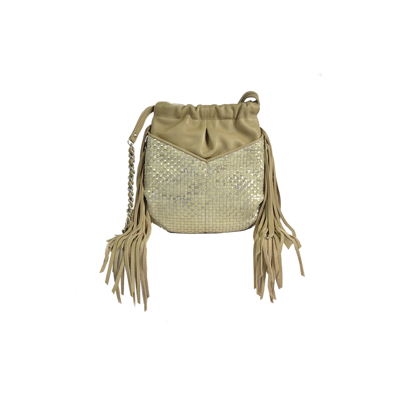 Mila Louise Nora W Woven Leather Shoulder Bag Cream