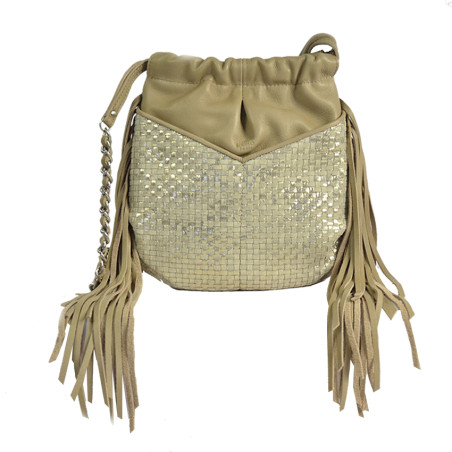 Mila Louise Nora W Woven Leather Shoulder Bag Cream