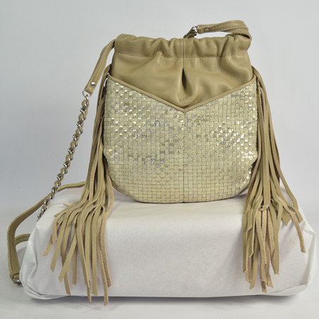 Mila Louise Nora W Woven Leather Shoulder Bag Cream