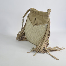 Mila Louise Nora W Woven Leather Shoulder Bag Cream