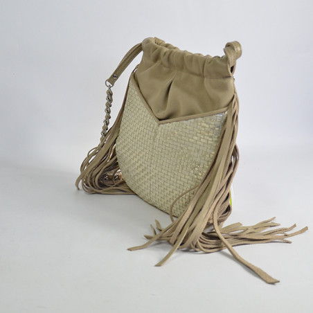 Mila Louise Nora W Sac Bourse Cuir Tressé Crème