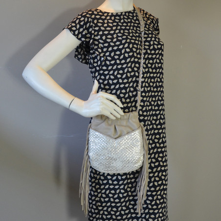 Mila Louise Nora W Woven Leather Shoulder Bag Cream