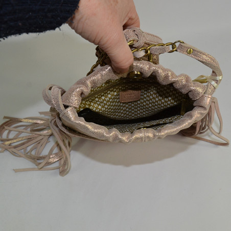 Mila Louise Nora W Woven Leather Shoulder Bag Cream