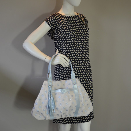 Mila Louise Colette DB Sac Shopping Toile Pois Azur porté