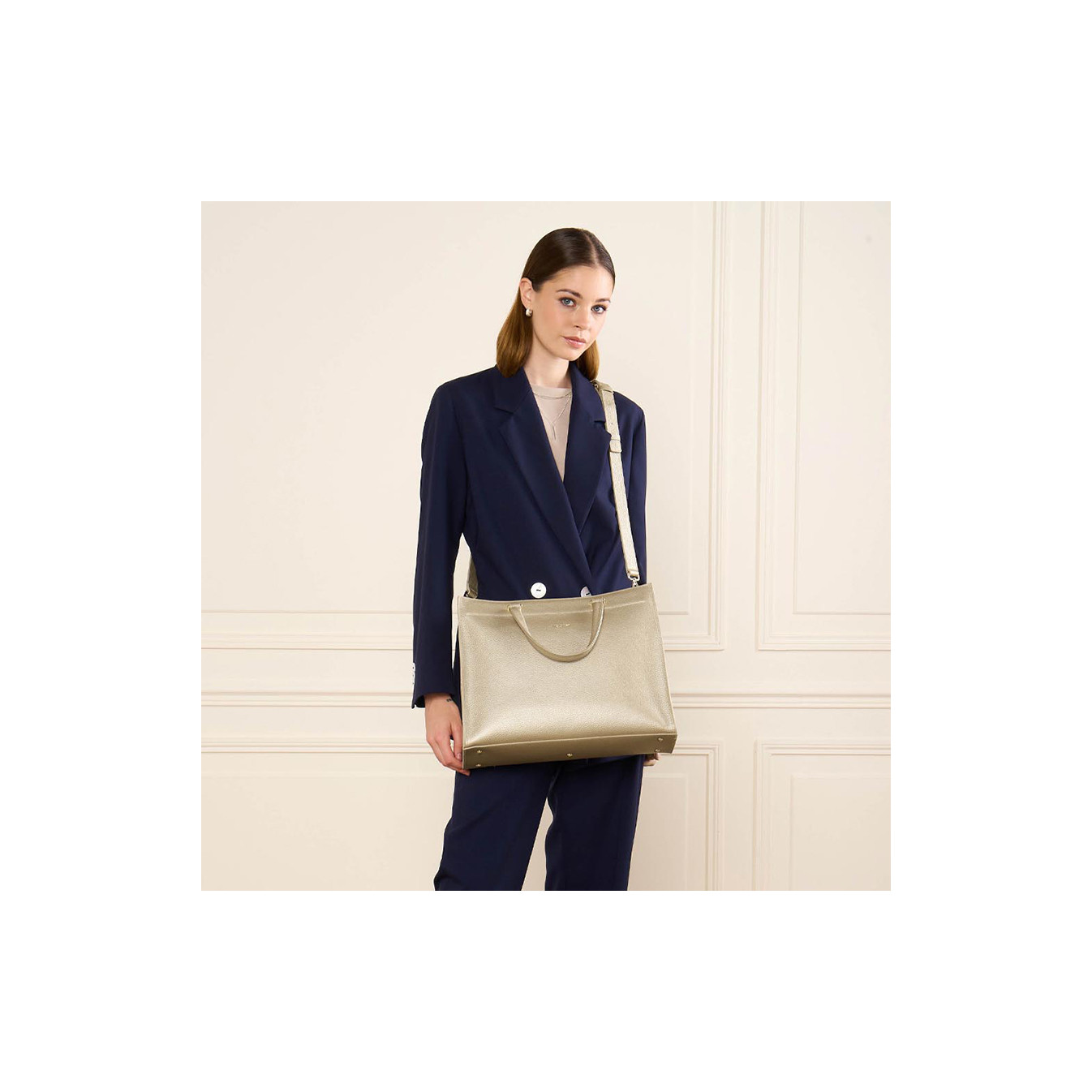 Lancaster Foulonné Double Tote Bag 470-72 Pale Gold In Nude