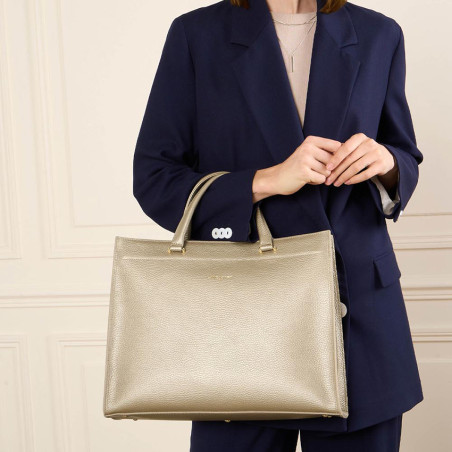 Lancaster Foulonné Double Sac Cabas 470-72 Champagne In Nude porté