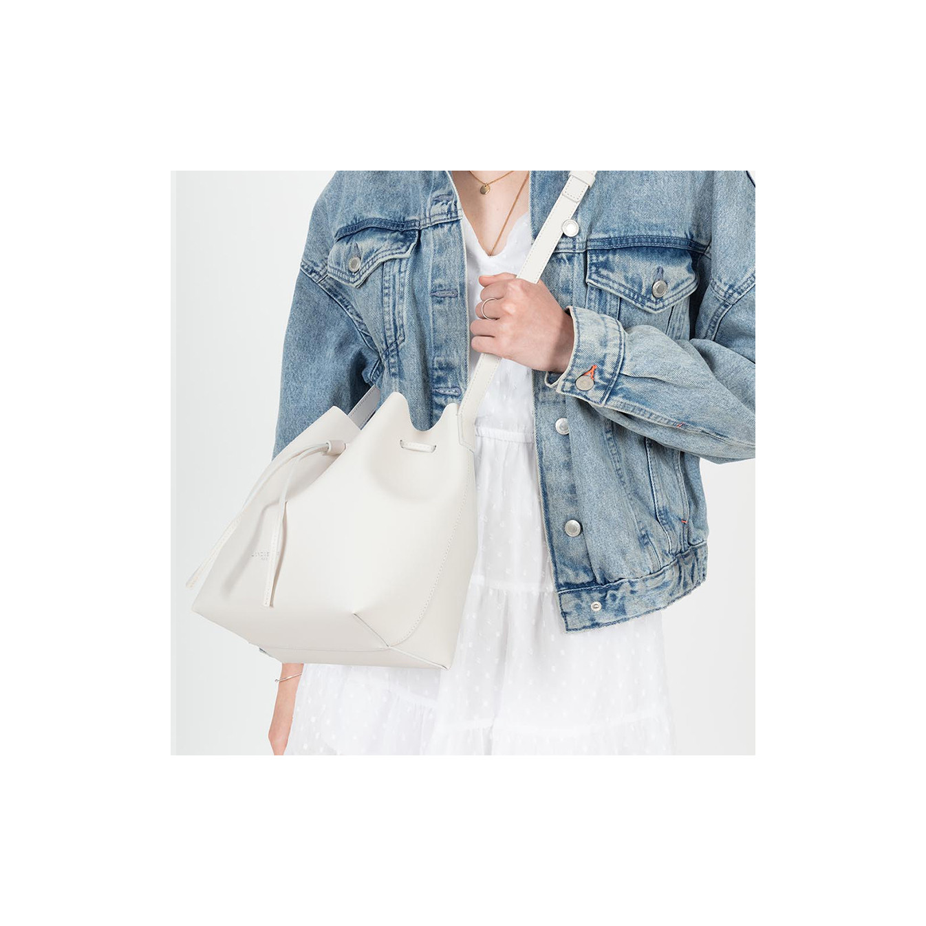 Lancaster Pure & Element Bucket Bag Crossbody 423-18 Ecru In Pale Gold