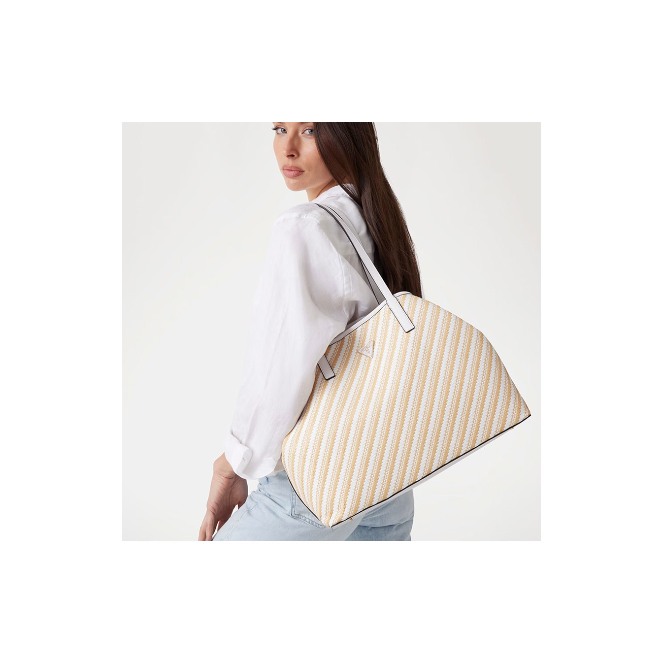 Guess Vikky II Large Tote Bag Natural/White