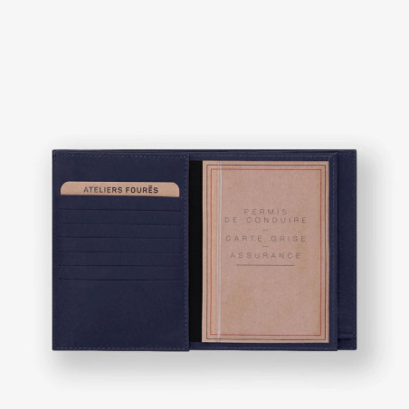 Ateliers Fourès Baroudeur Grand Portefeuille double rabat Prométhée F969 Marine ouvert 3