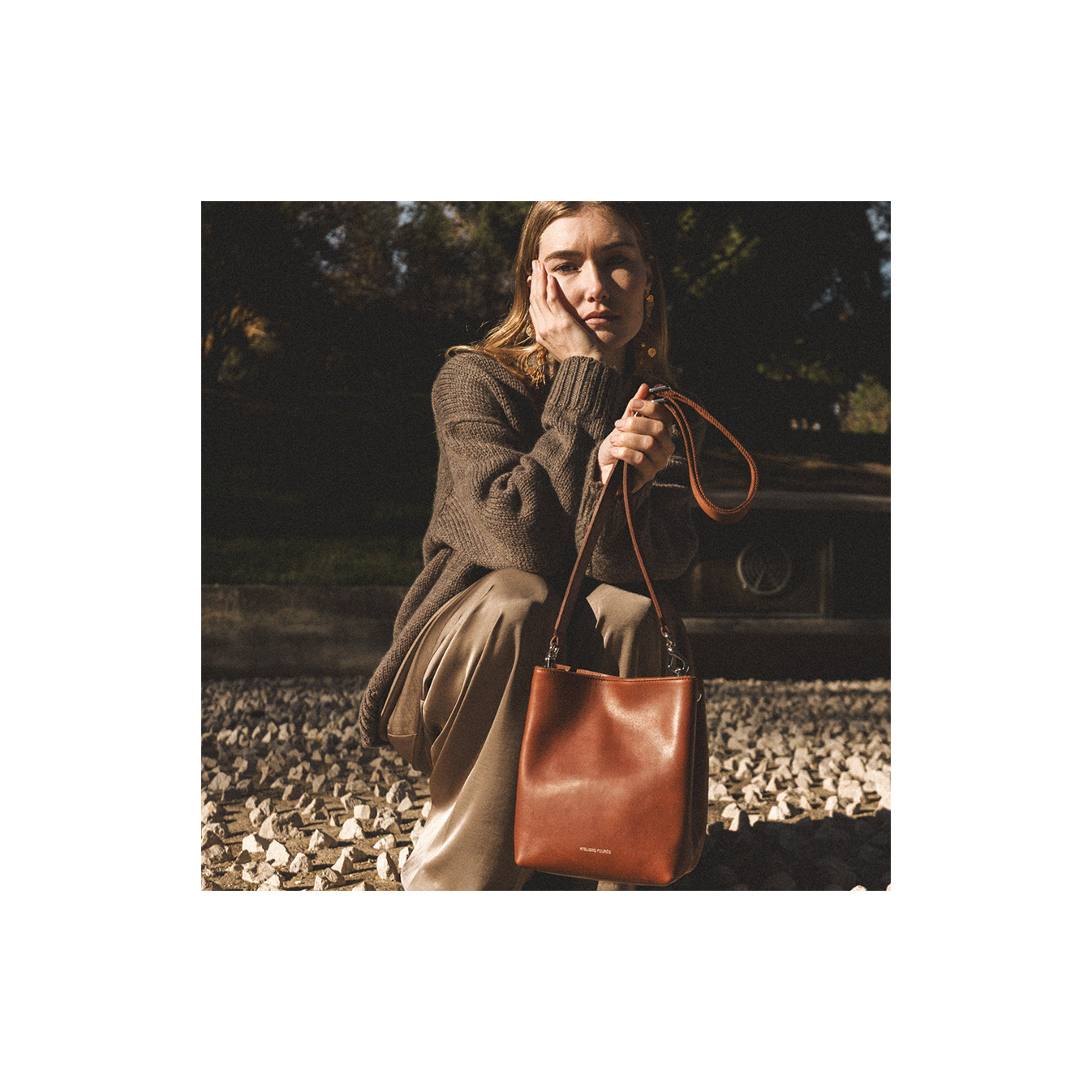 Ateliers Fourès Alceste Mini Bucket Bag with Shoulder Strap H600 Fawn
