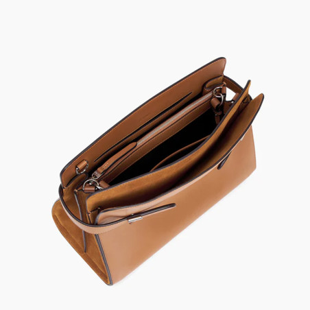 Le Tanneur Emie Large Shoulder Bag in Smooth and Nubuck Leather