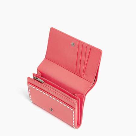 Le Tanneur Emilie Companion Wallet Grained Leather Flamingo Chalk