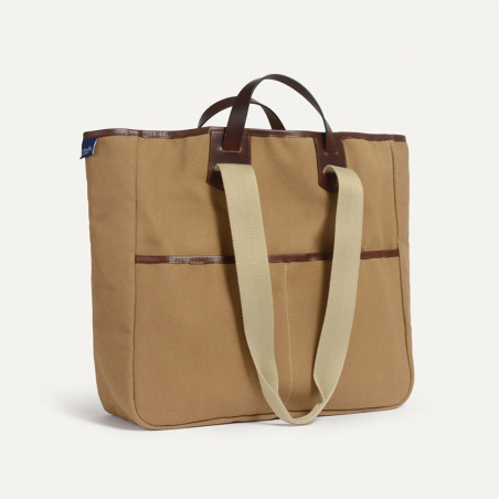 Bleu de Chauffe Cabas Musette Cuir Et Toile Meline Camel bm cote