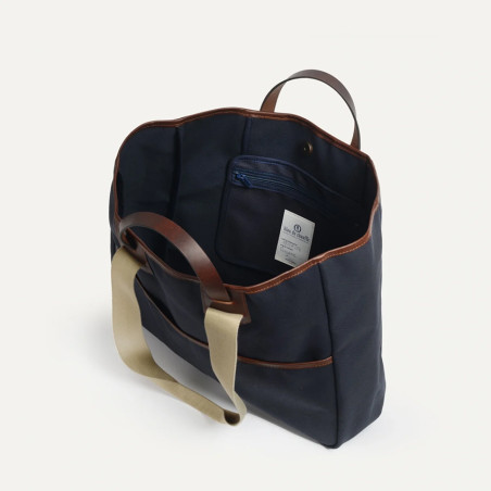Bleu de Chauffe Musette Tote Bag Leather and Canvas Meline Marine bm