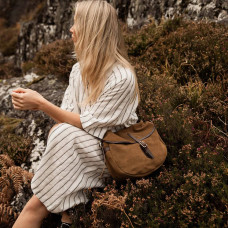 Bleu de Chauffe Crescent Satchel Margot Velvet Leather Hazelnut